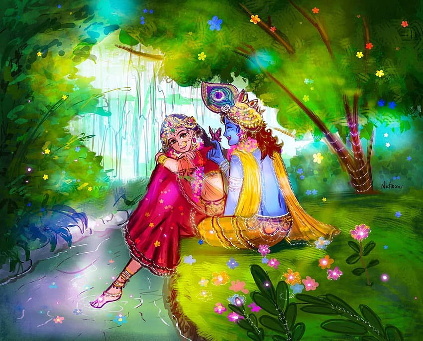 Radhe Shyam от Madhavi Tuli (скица) & Nidtoons (оцветяване). Радха Кришна изкуство, Кришна Радха , Господ Кришна HD тапет