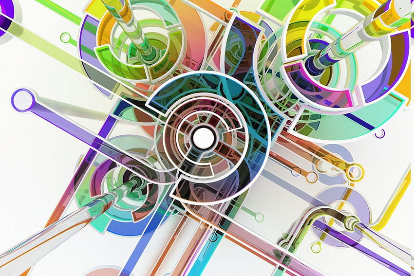 digital Art, Abstract, Circle, Colorful, 3D, Lines, White Background / and Mobile Background, Electronic 3D HD wallpaper