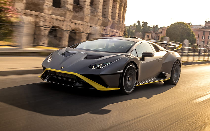 Lamborghini Huracan STO, 2021, supersamochód, zewnętrzny, tuning Huracan, szary Huracan, Włoskie samochody sportowe, Lamborghini Tapeta HD